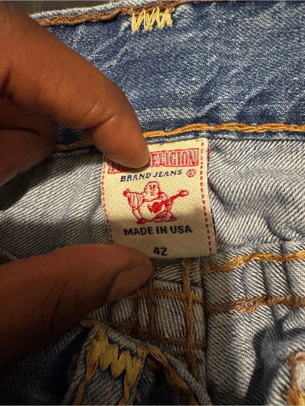 True Religion Light Blue Men's Jeans with Signature Back Flap Pockets